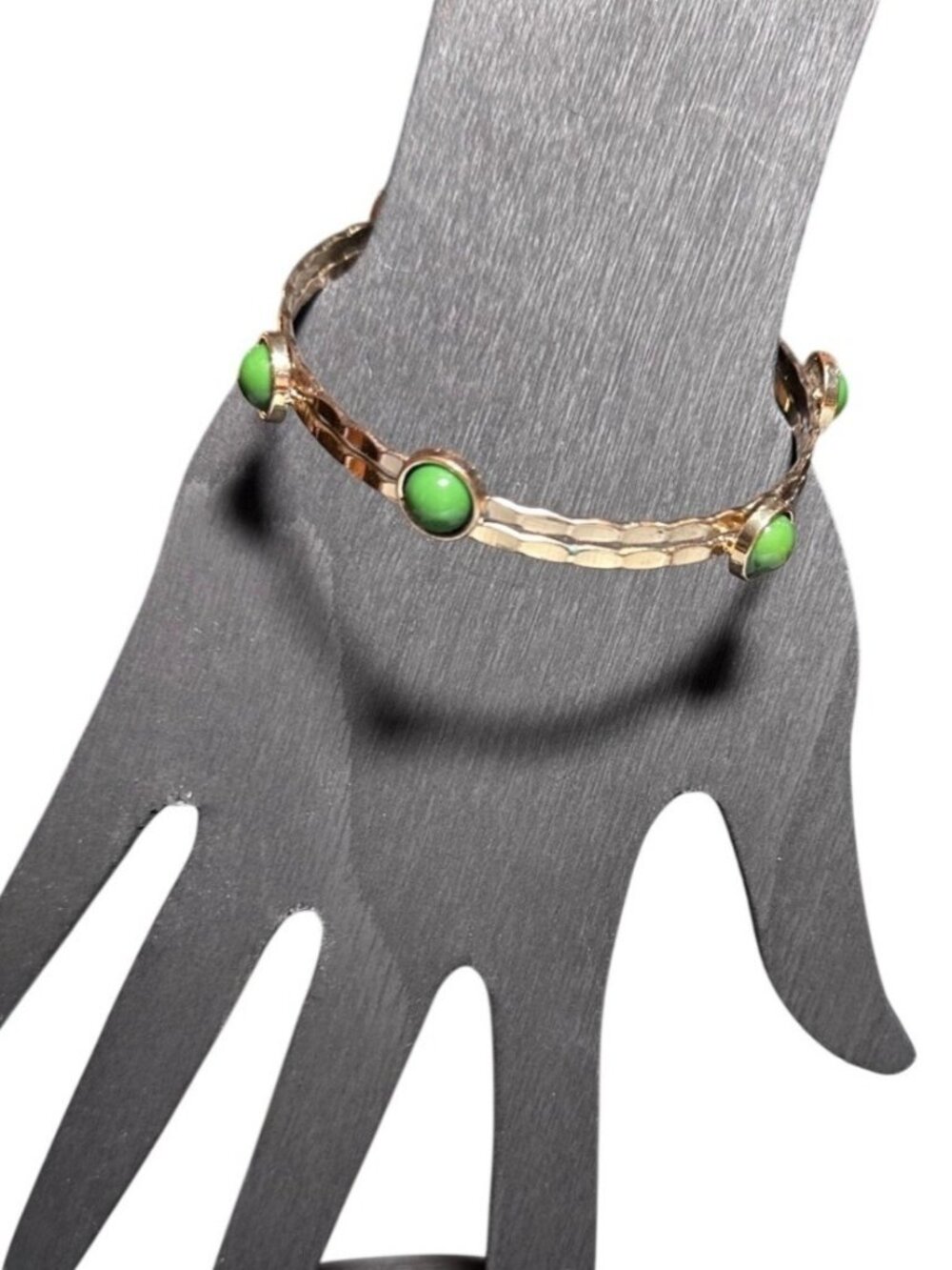 Bangle Bracelet Gold Tone Green Accents Stackable Womens Jewelry